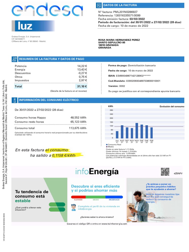 Factura de Endesa - Marzo 2022 | PDF | Poder (Física) | Ingenieria ...