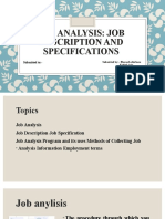 Job Analysis: Job Description and Specifications: Submitted To