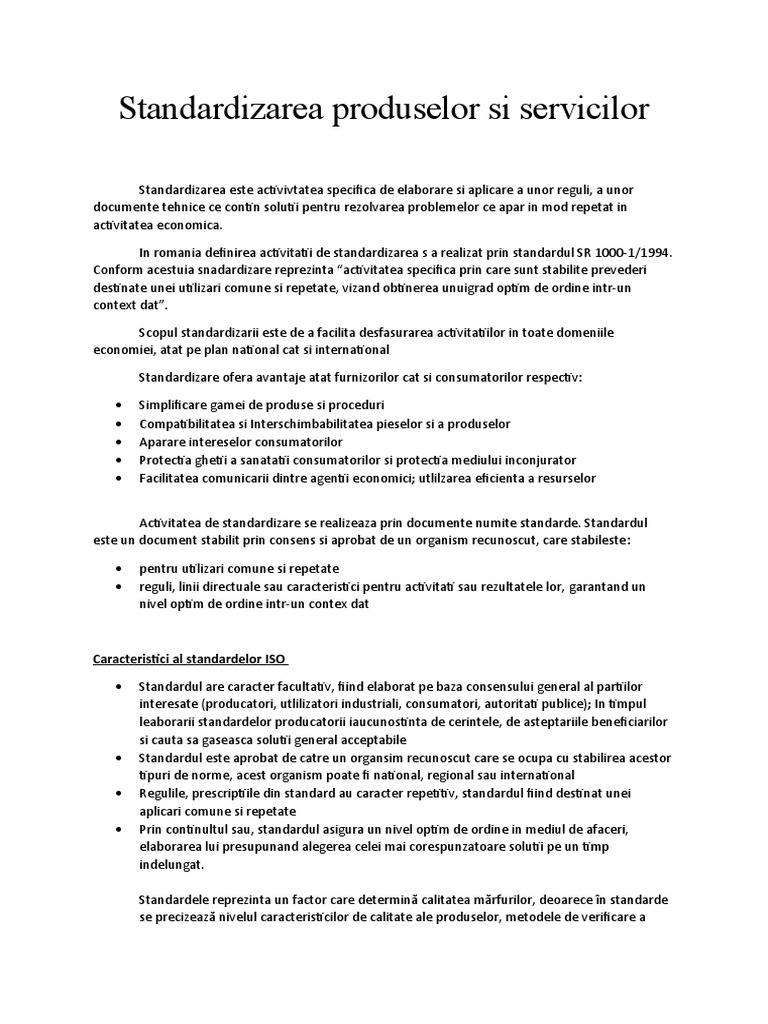 Standardizarea Produselor Si Servicilor | PDF