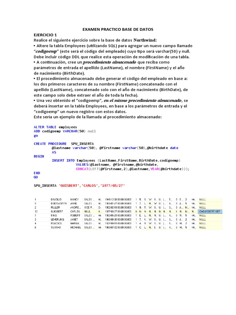 Ejercicios SQL para Gestión de Base de Datos | PDF | SQL | Diseño de ...