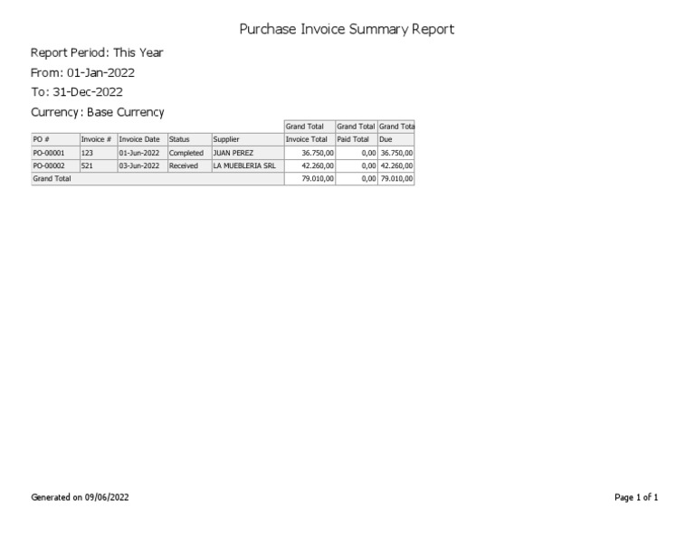 Purchase Invoice Summary Report | PDF