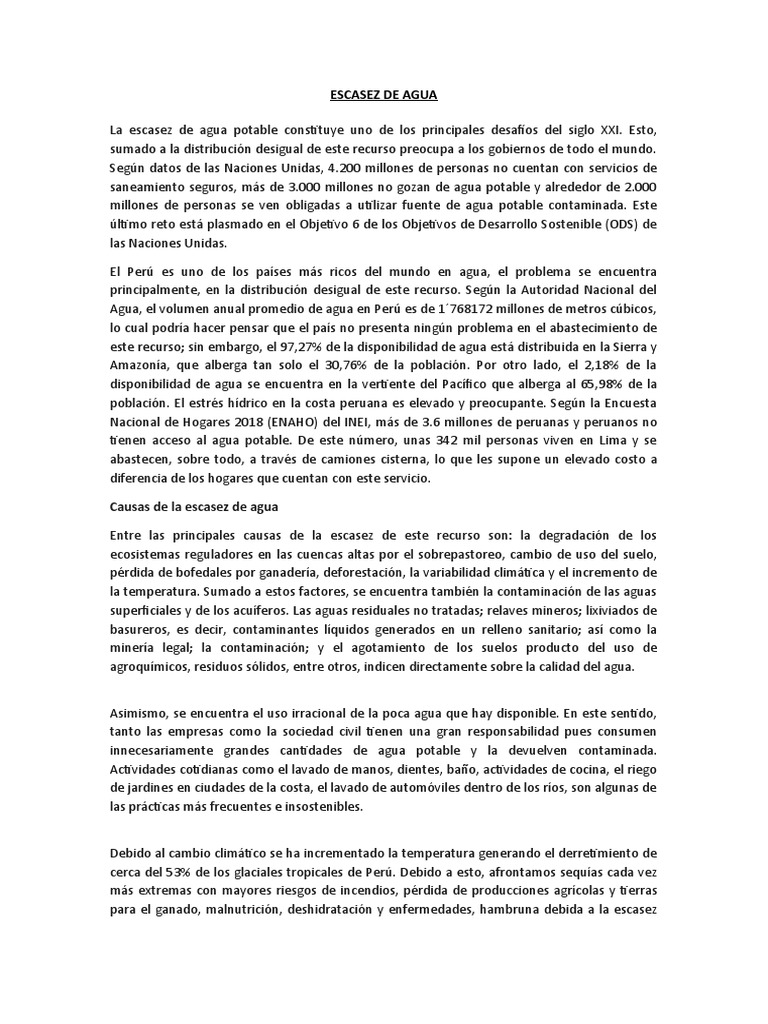 Escasez de Agua: Causas y Soluciones | PDF | Agua | Escasez de agua
