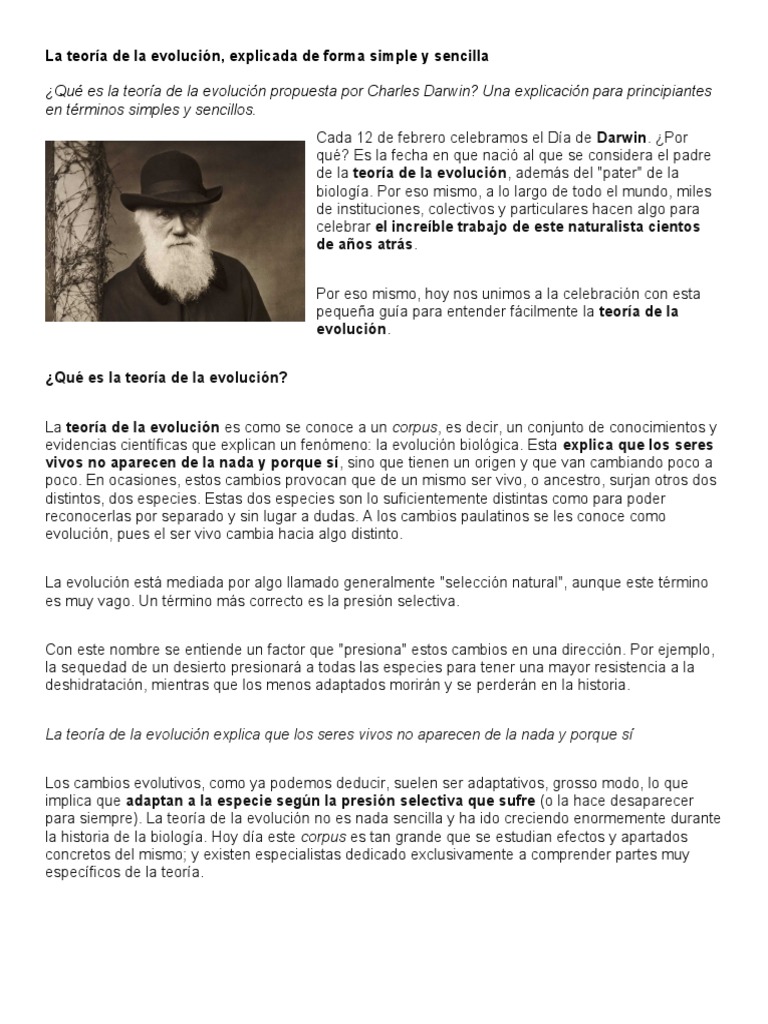 Teoría de la Evolución Simplificada | PDF | Evolución | Charles Darwin