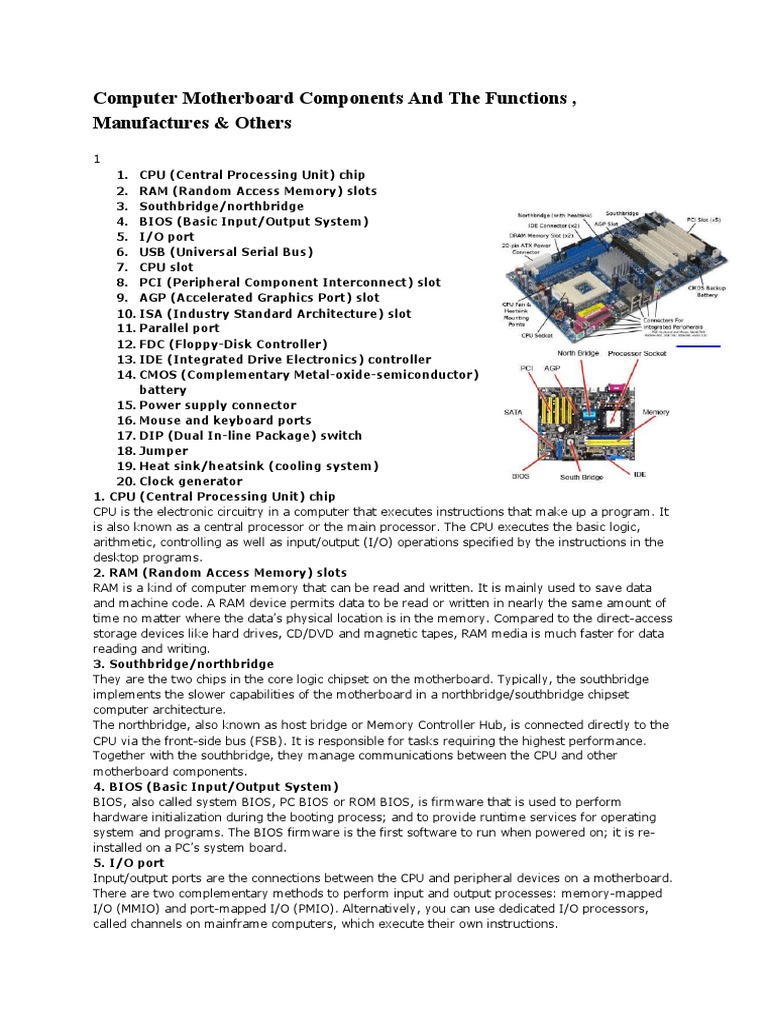 Computer Motherboard Components and The Functions, Manufactures