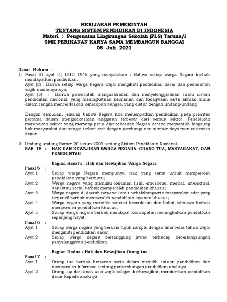 Materi Mos SMKP KSM Banggai 2021 (Kebijakan Pemerintah) | PDF