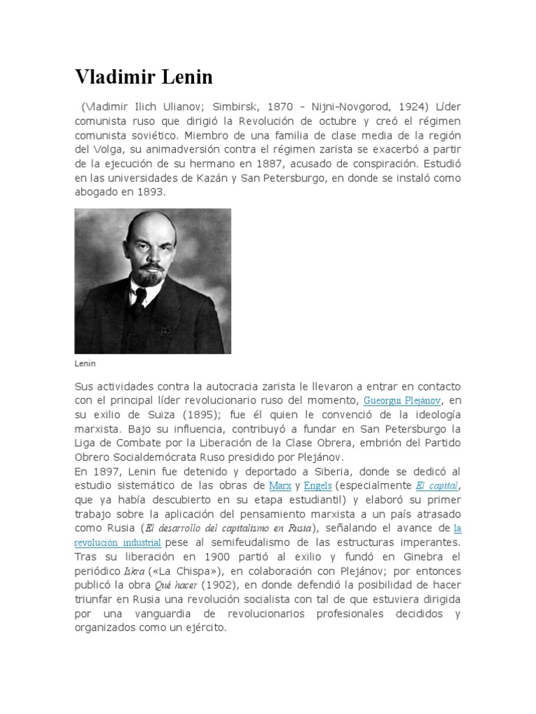 Vida y legado de Vladimir Lenin | PDF | Vladimir Lenin | Rusia