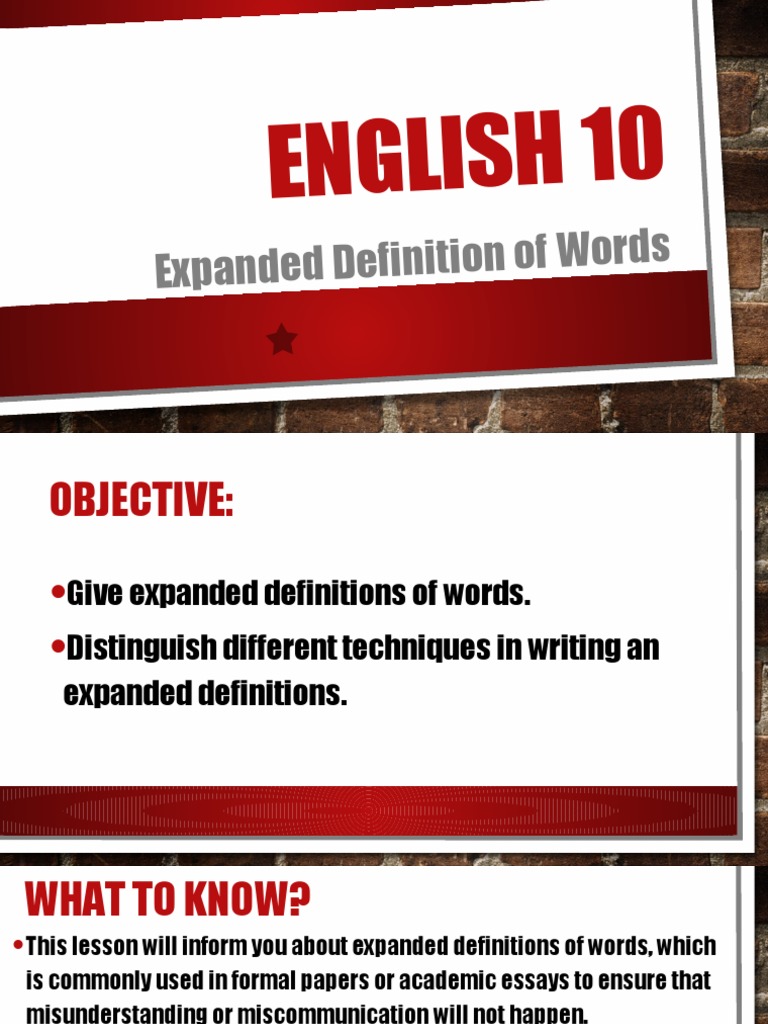 English 10 Expanded Definition of Words PDF Definition Memory