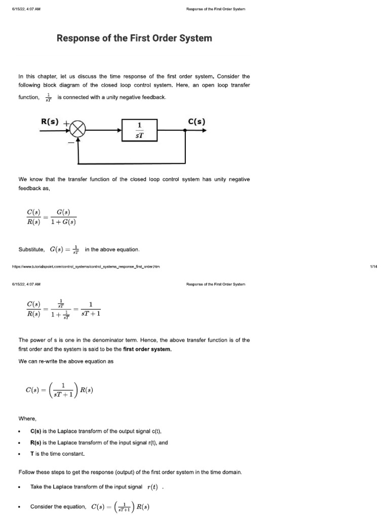 Response of The First Order System | PDF