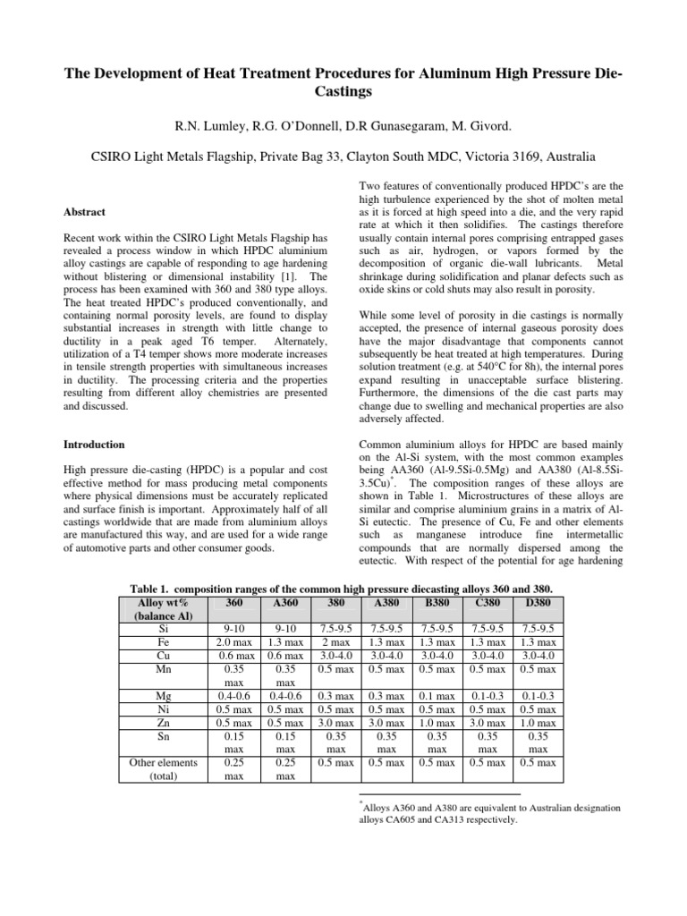 Die Casting Heat Treatment Process To Increase Strength Part 2 PDF