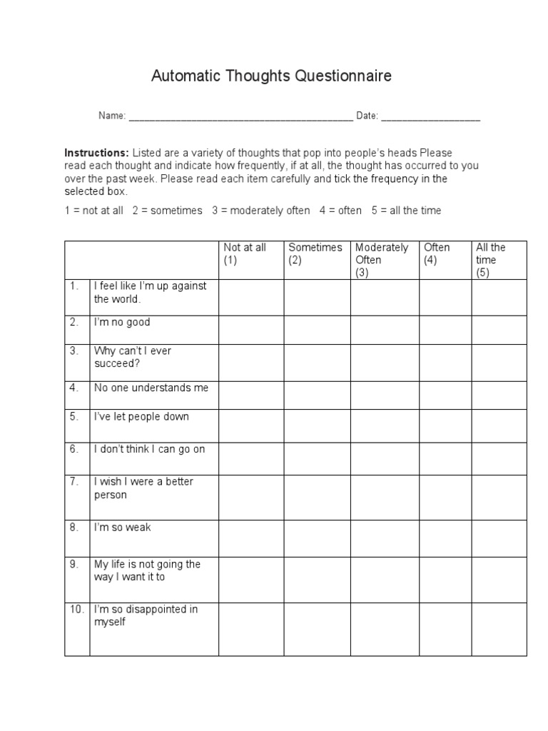 Automatic Thoughts Questionnaire PDF