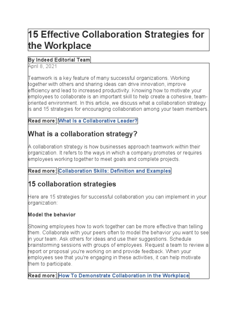 15 Effective Collaboration Strategies For The Workplace Pdf