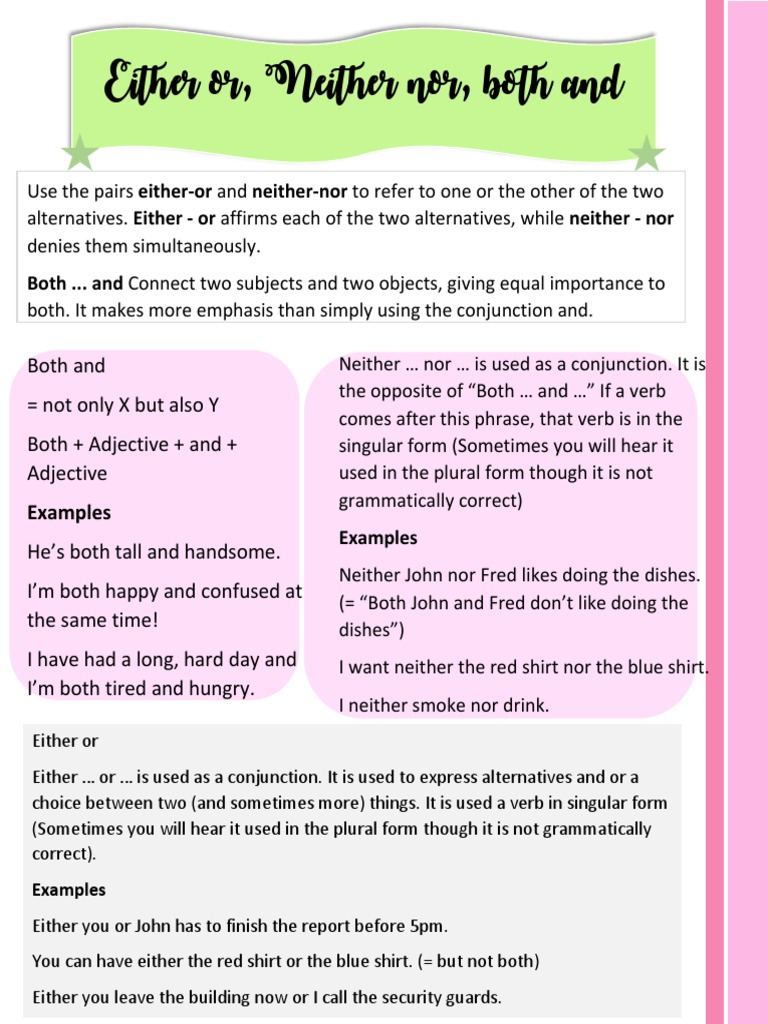 Understanding Either, Neither, and Both | PDF | Language Arts & Discipline