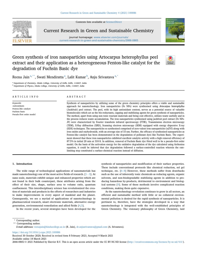 Synthesis of Iron Nanoparticles Using Peel Extract | PDF | Nanoparticle ...