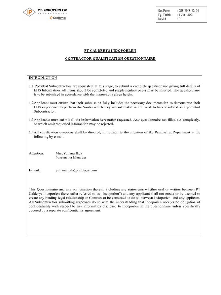 Contractor Qualification Questionaire.docx | PDF | Indemnity | Employment