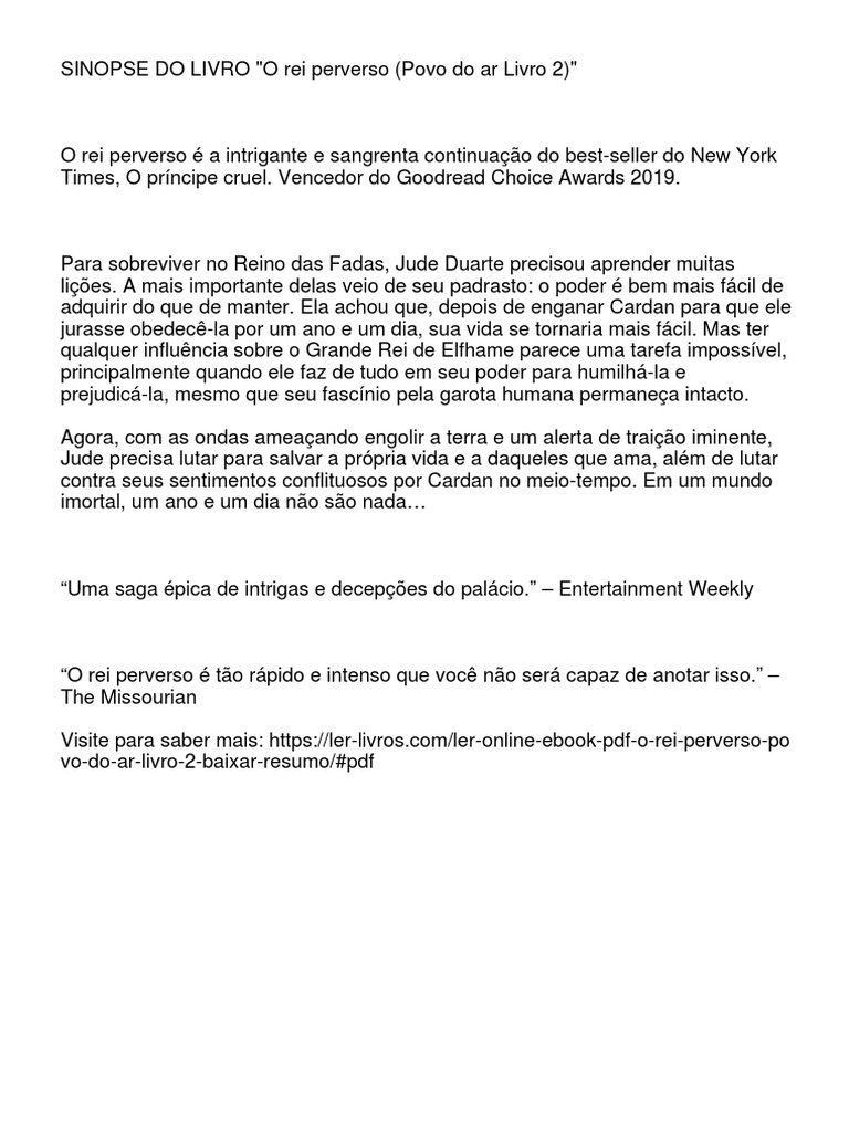 O Rei Perverso (Povo Do Ar Livro 2) | PDF | Direito | Ficção Geral