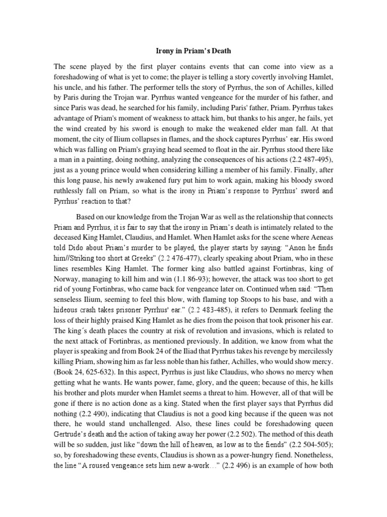 Irony in Priam's Death PDF Hamlet Trojan War