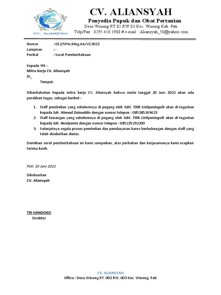 Perubahan Struktur CV Aliansyah | PDF