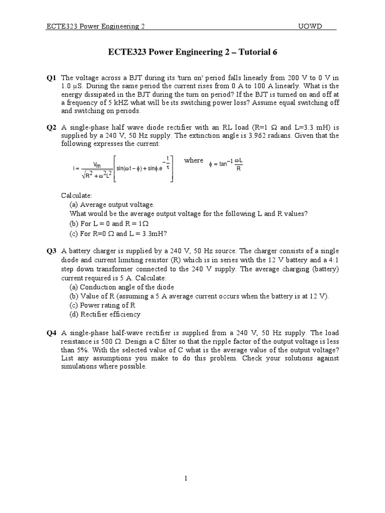 Tutorial 6 PDF Rectifier Electronics