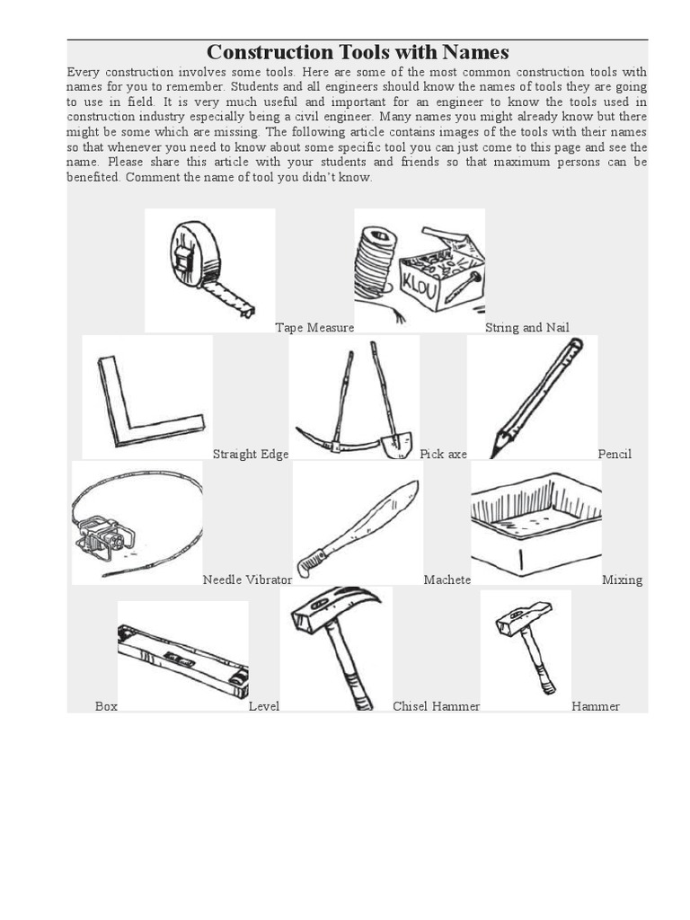 Construction Tools With Names | PDF, image size:768x1024