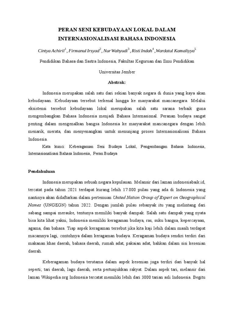 Peran Seni Budaya dalam Bahasa Indonesia | PDF | Seni & Disiplin Bahasa