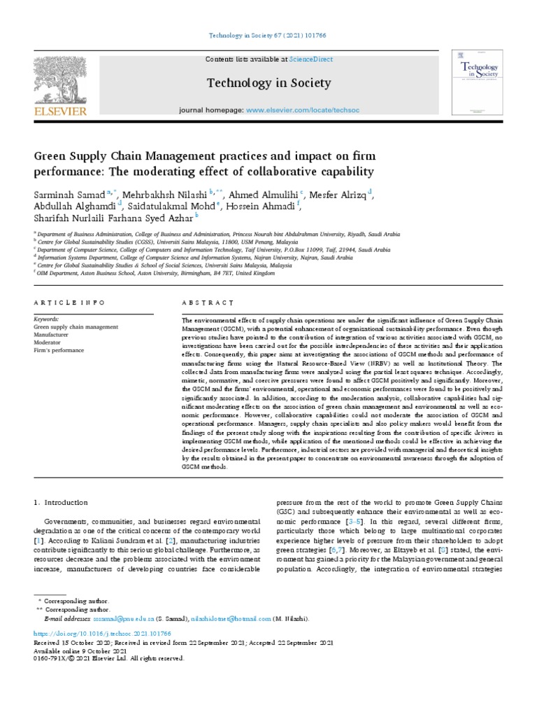 A.E-Green Supply Chain Management Practices and Impact On Firm | PDF ...