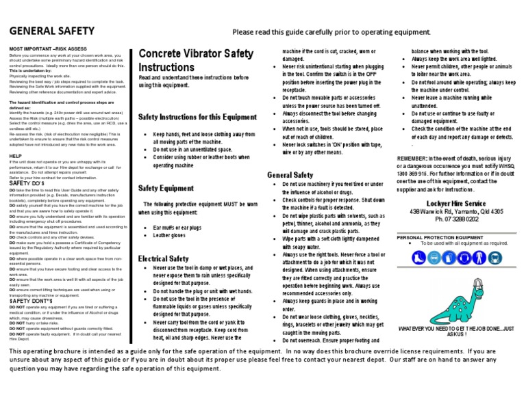 General Safety Concrete Vibrator Safety Instructions PDF Ac Power