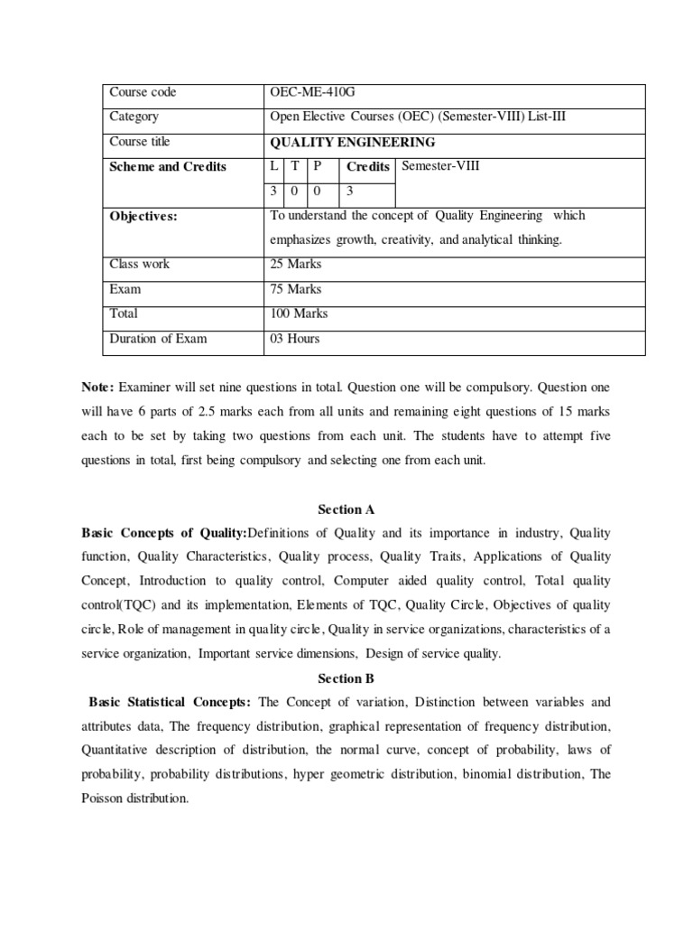 Quality Engg. | PDF | Probability Distribution | Quality Management