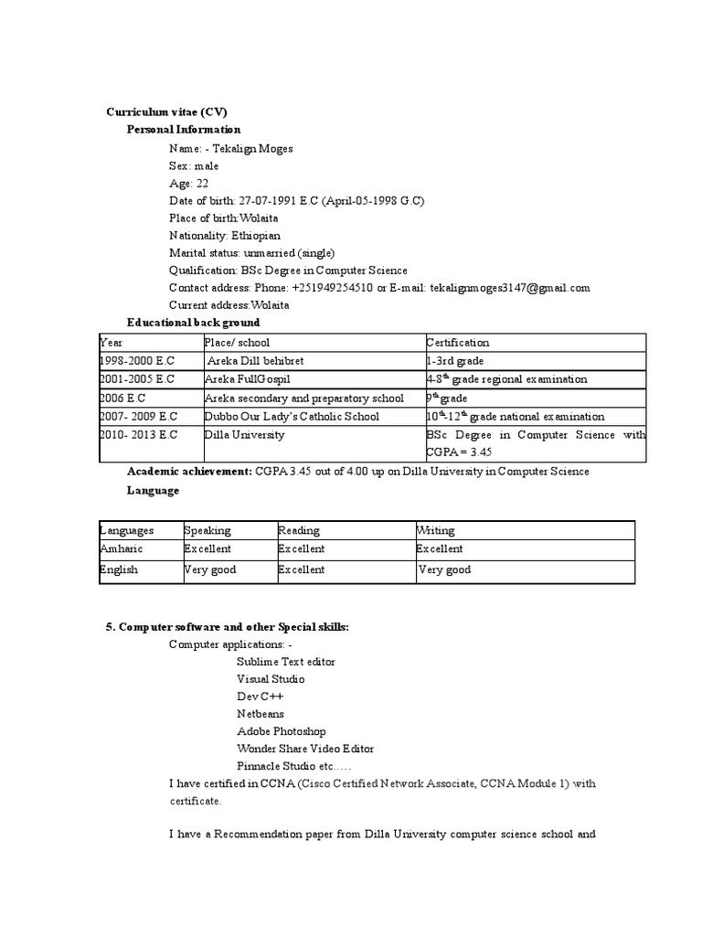 Curriculum Vitae (CV) Personal Information: Cisco Certified Network ...