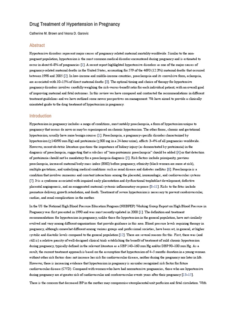 Drug Treatment of Hypertension in Pregnancy | PDF | Hypertension ...