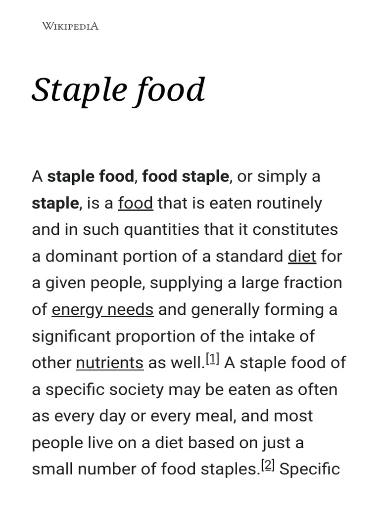 Staple Food Wikipedia PDF Staple Foods Food Industry