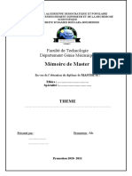 Rédaction Du Mémoire MASTER Page de Garde Département Génie Mécanique-2021