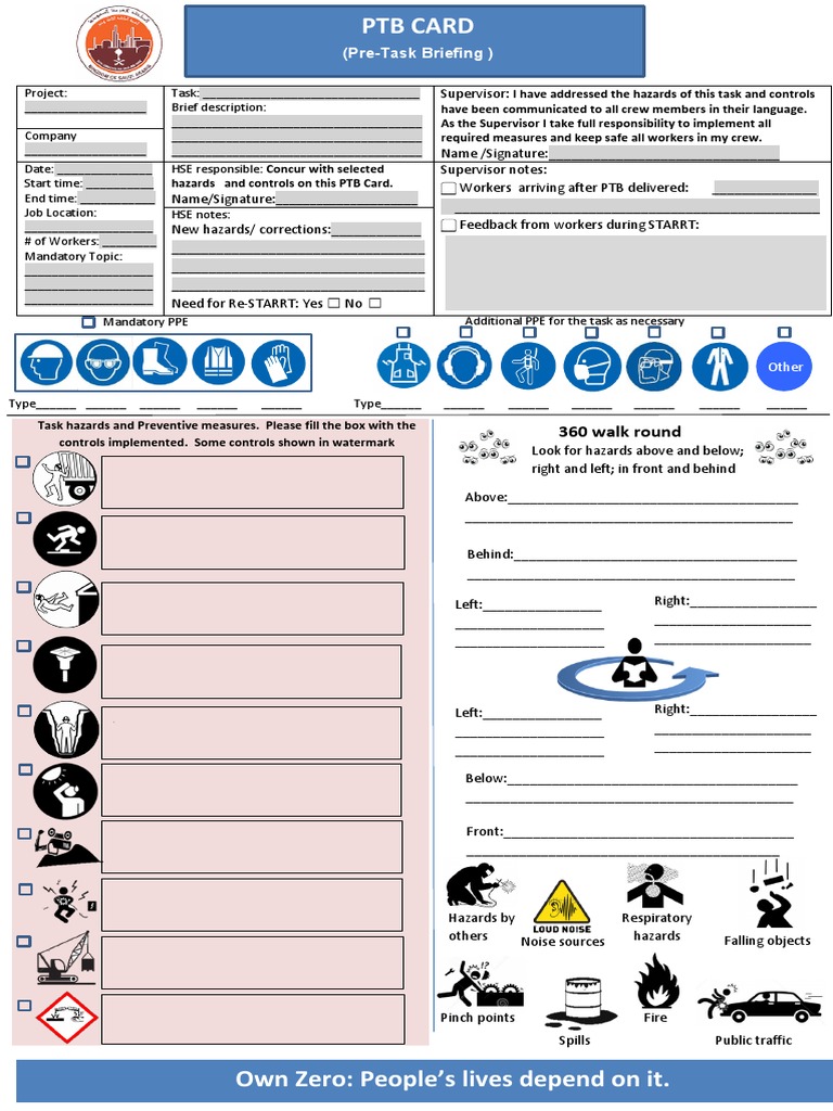 PTB Card for Safety Briefing | PDF | Personal Protective Equipment | Safety