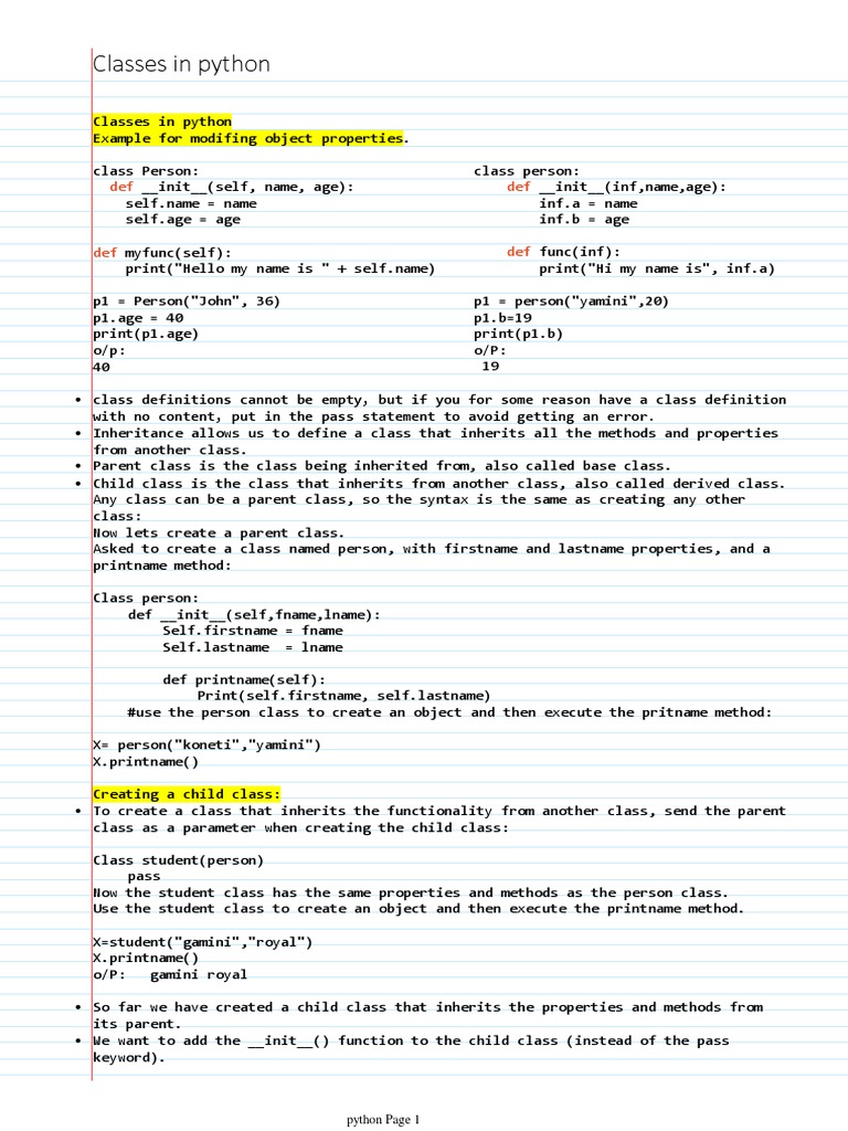 Classes in Python | PDF | Inheritance (Object Oriented Programming ...