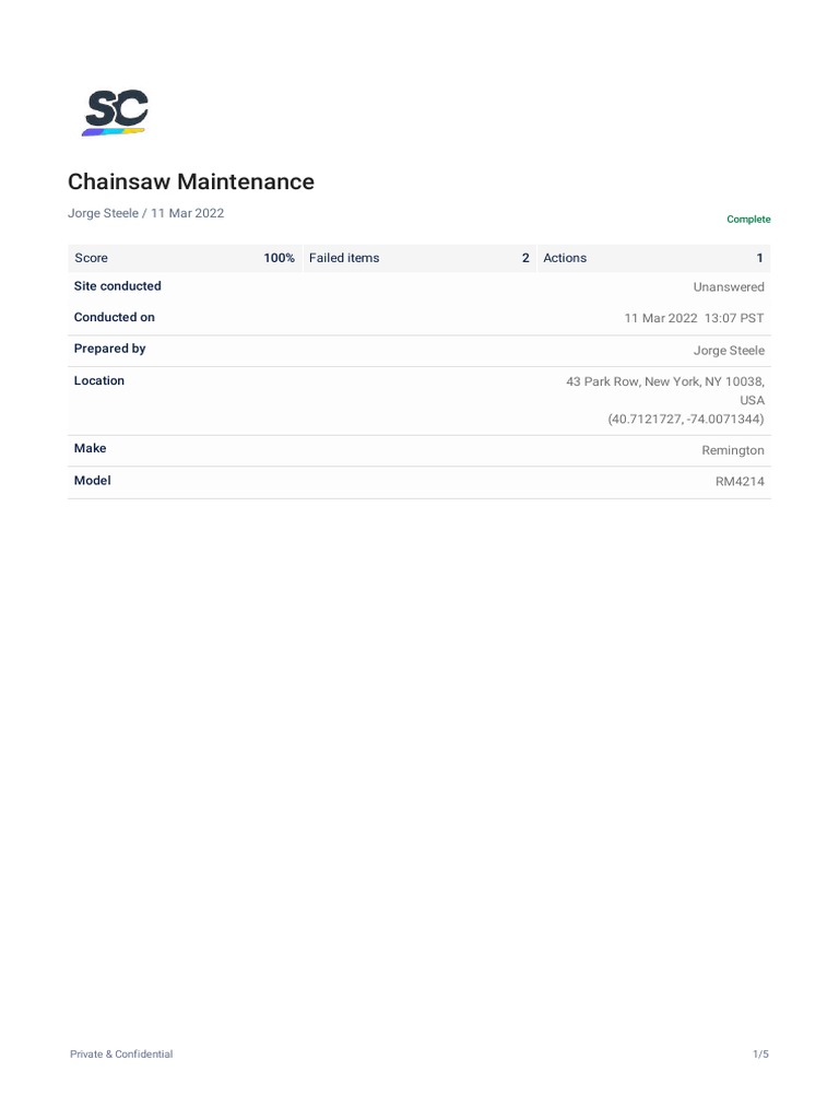 Chainsaw Maintenance: Jorge Steele / 11 Mar 2022 | PDF | Equipment | Tools