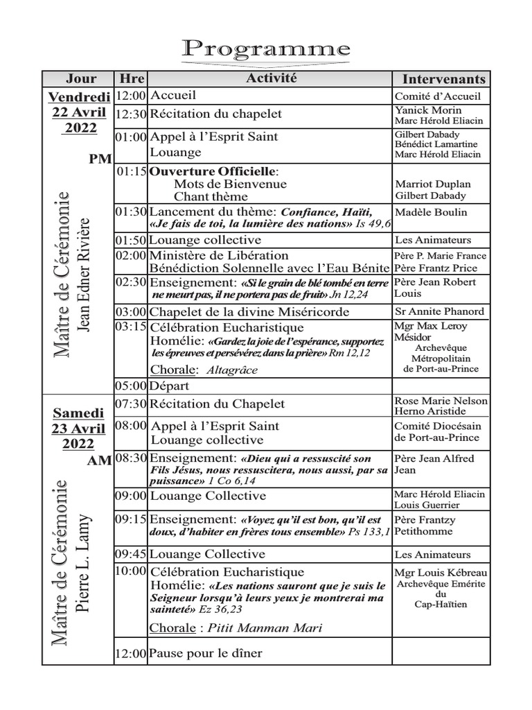 Programme Du Congres | PDF | Liturgie et culte chrétien | Liturgie ...