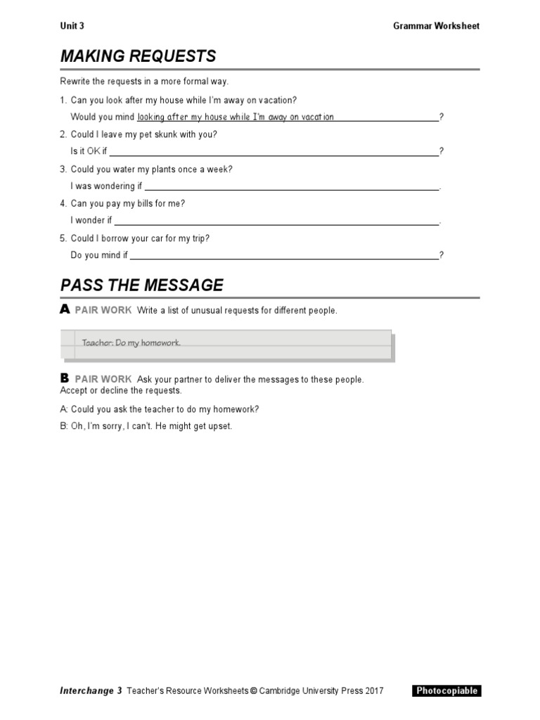Making Requests: Unit 3 Grammar Worksheet | PDF