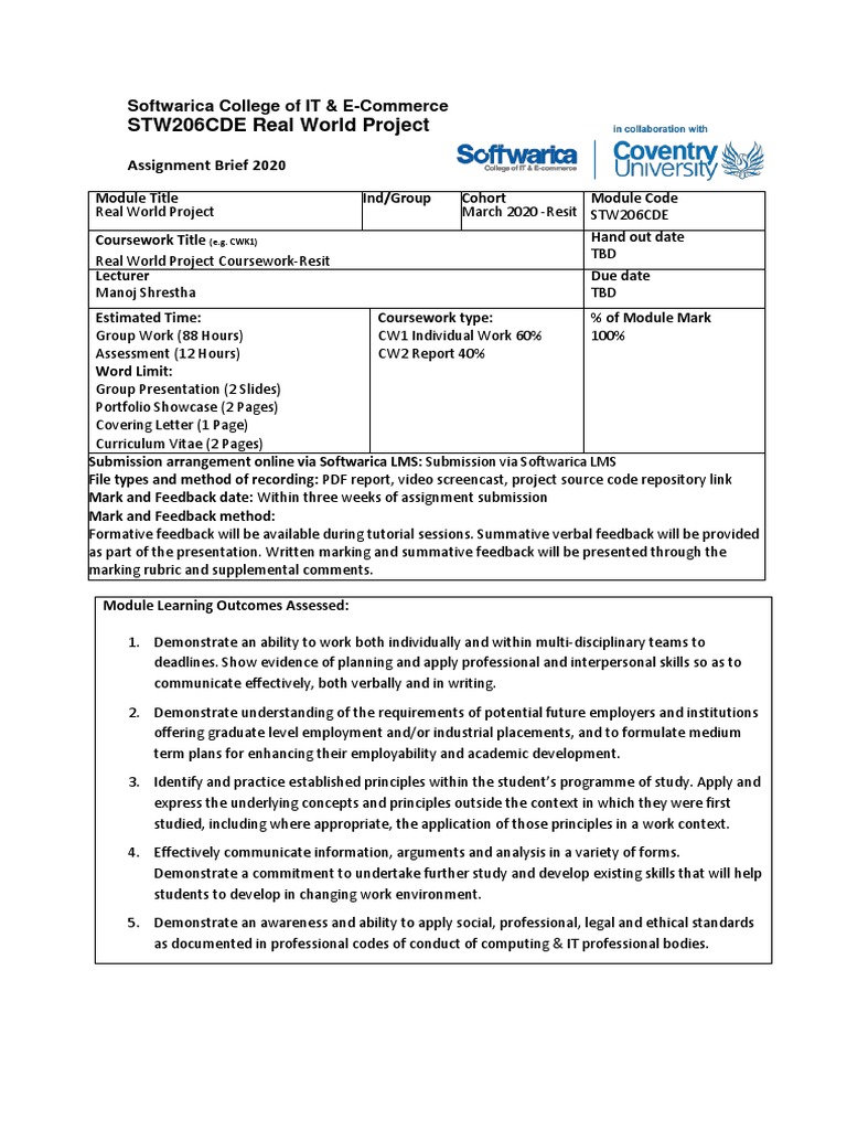 STW206CDE Real World Project: Softwarica College of IT & E-Commerce ...