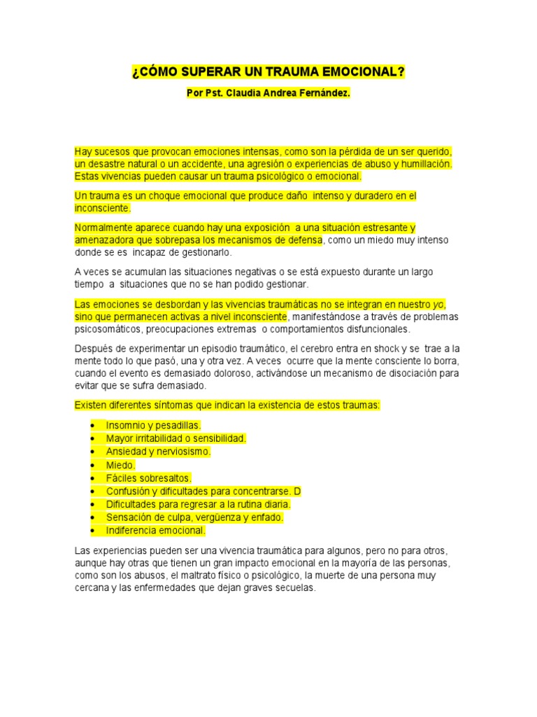 Cómo Superar Un Trauma Emocional | PDF | Trauma psicólogico | Las emociones