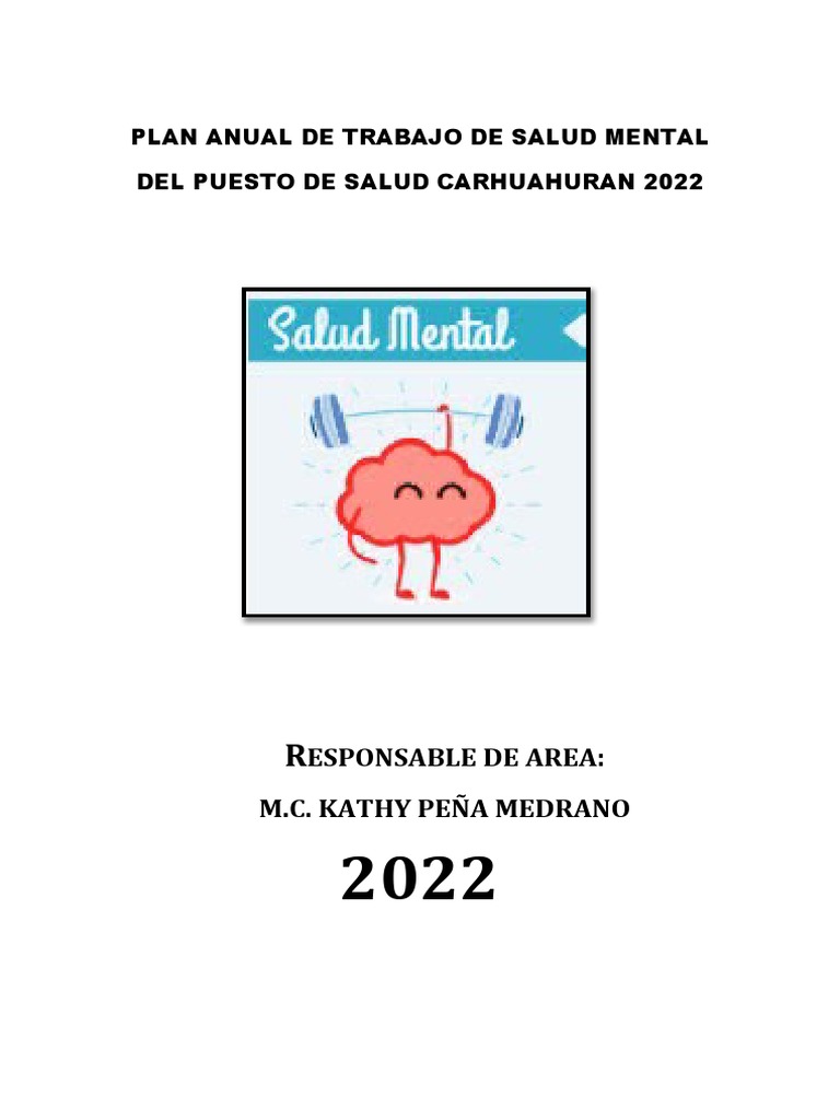 Plan Anual de Salud Mental 2022 Carhuahuran | PDF | Salud mental ...