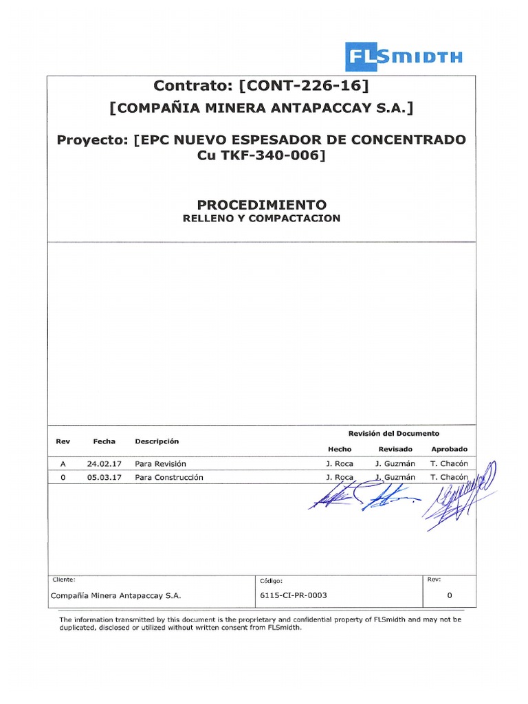 6115-CI-PR-0003 - Procedimiento de Relleno y Compactacion | PDF | Hogar ...