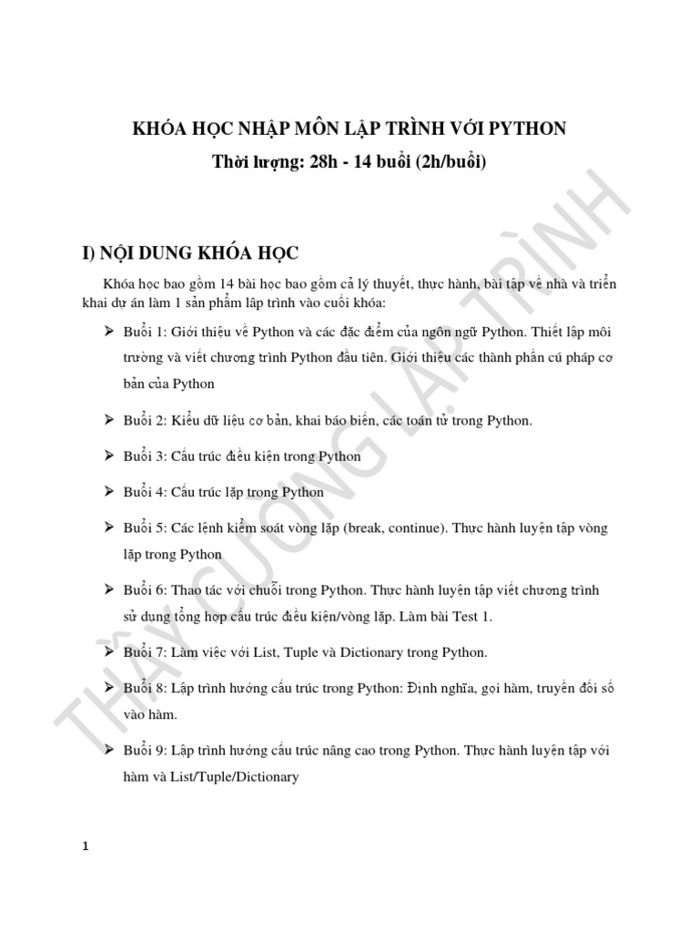Noi Dung Khoa Hoc Nhap Mon Lap Trinh Voi Python | PDF