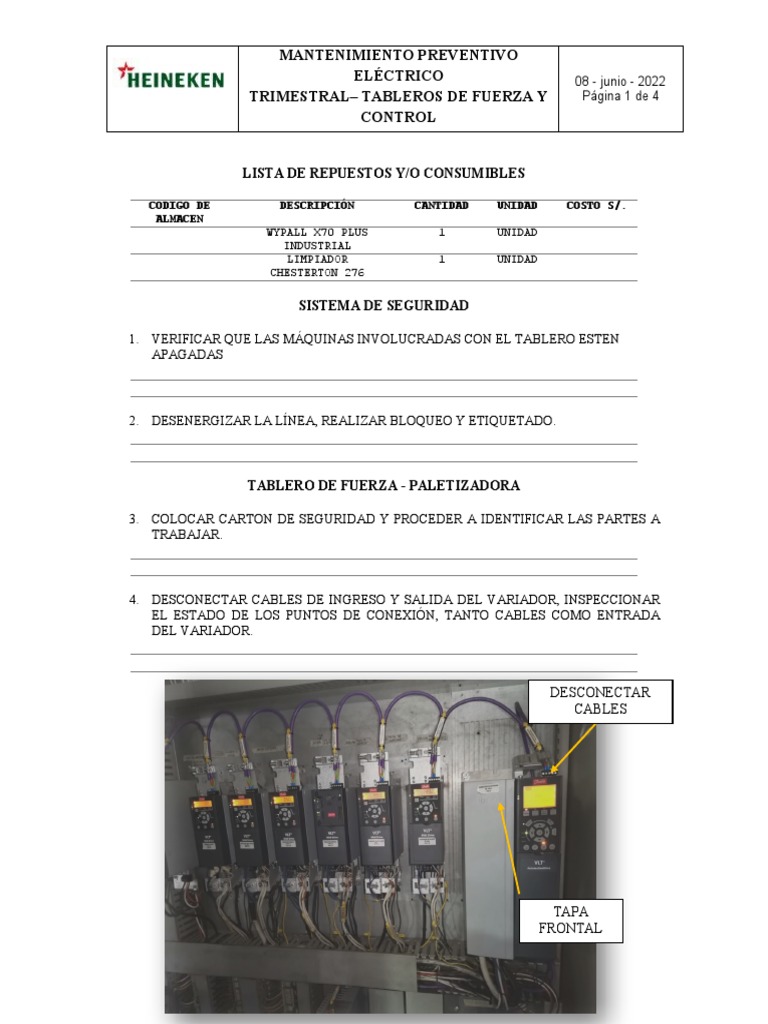Mantenimiento Trimestral Tableros De Fuerza Y Control Pdf