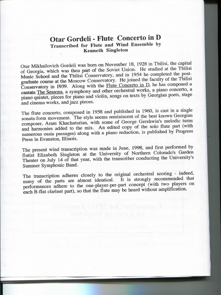 Otar D Gordeli Flute Concerto in PDF Concerto Orchestras