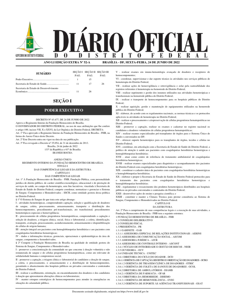 Dodf 052 24-06-2022 Edicao Extra A | PDF | Doação de sangue | Orçamento