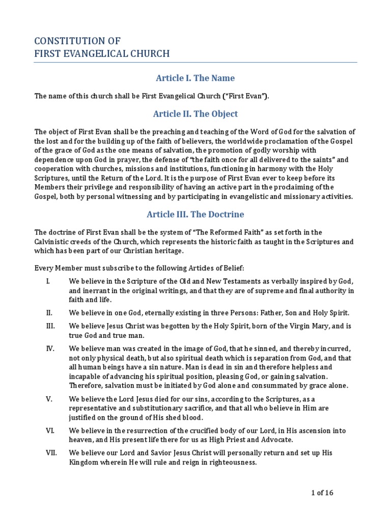 First Evangelical Church Constitution | PDF | Elder (Christianity ...