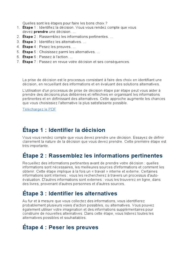 Étapes pour faire les bons choix | PDF | Cognition
