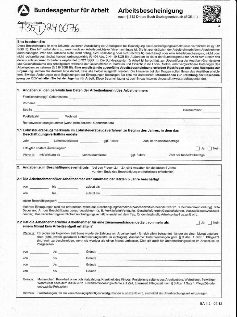 arbeitsbescheinigung arbeitsagentur 312