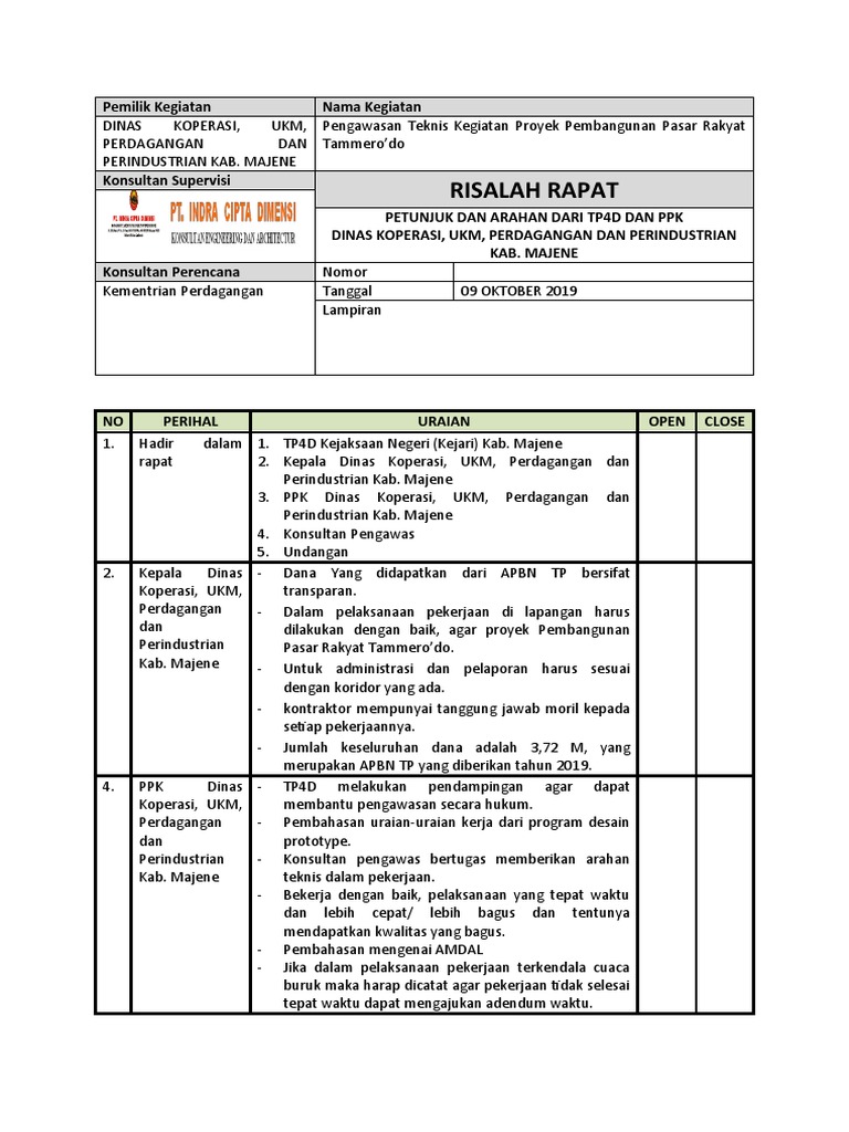 Risalah Rapat 1 | PDF