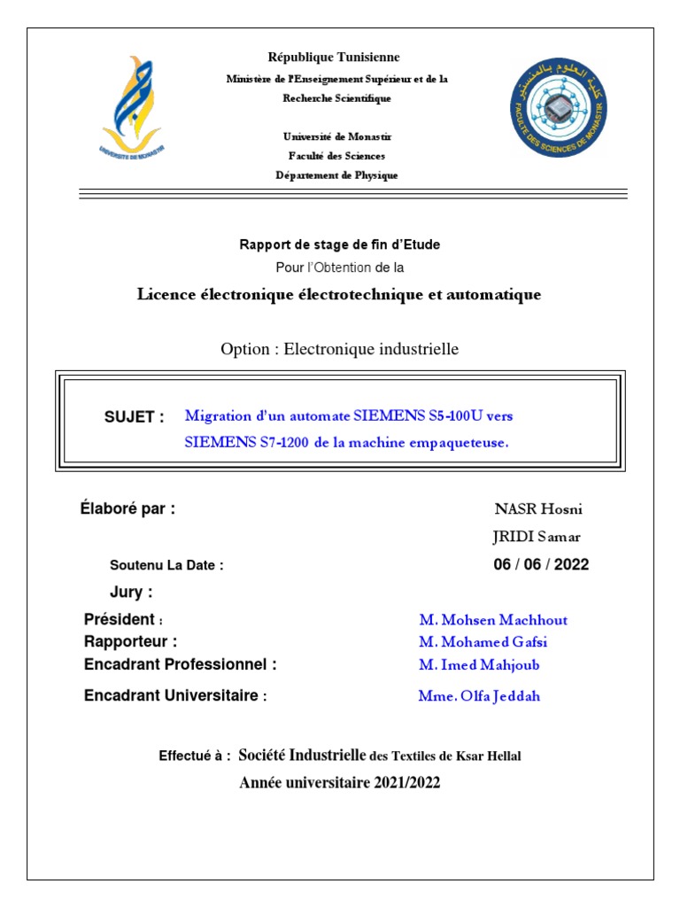 Page De Garde Cahier De Charge Industriel Pfe Finaaaaaaaaaaallllllllllle | PDF | Processeur | Automatisation