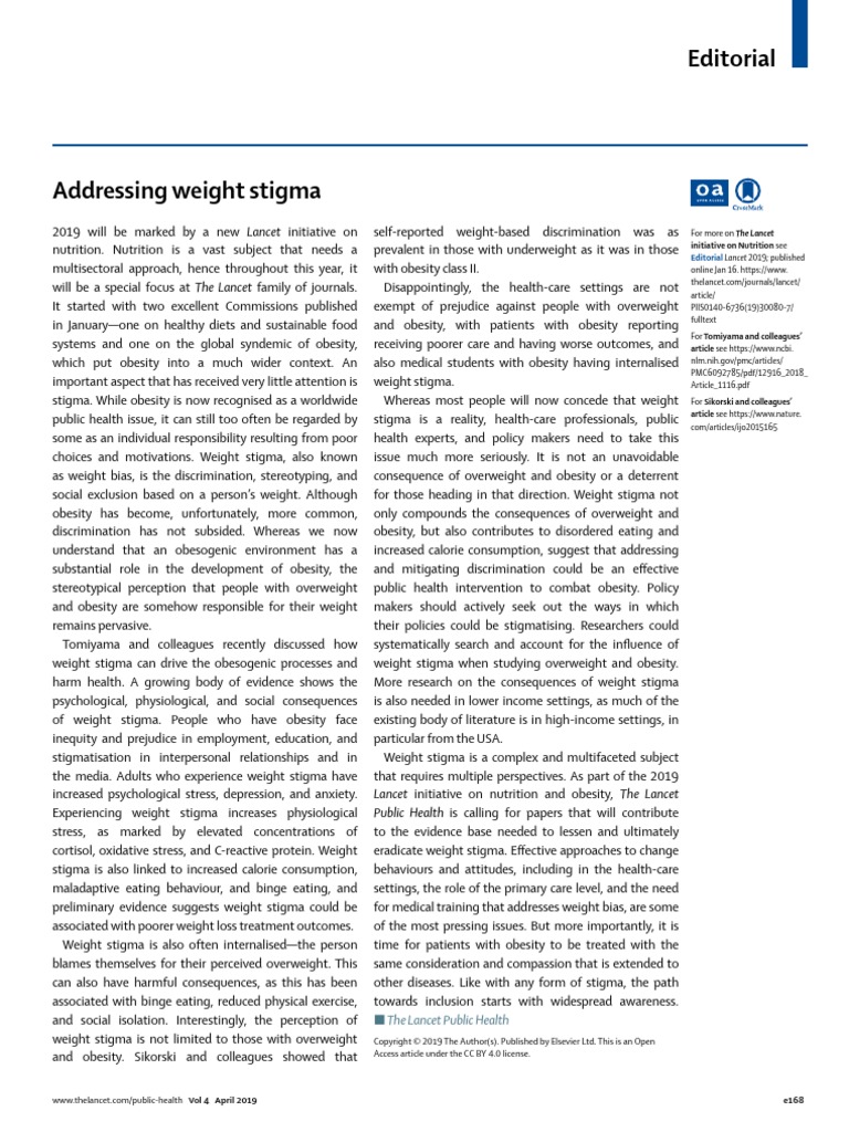 Addressing Weight Stigma | PDF | Obesity | Social Stigma